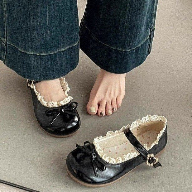 Damen Mary Jane Schuhe mit Rüschendetail und komfortablem Innenfutter EB