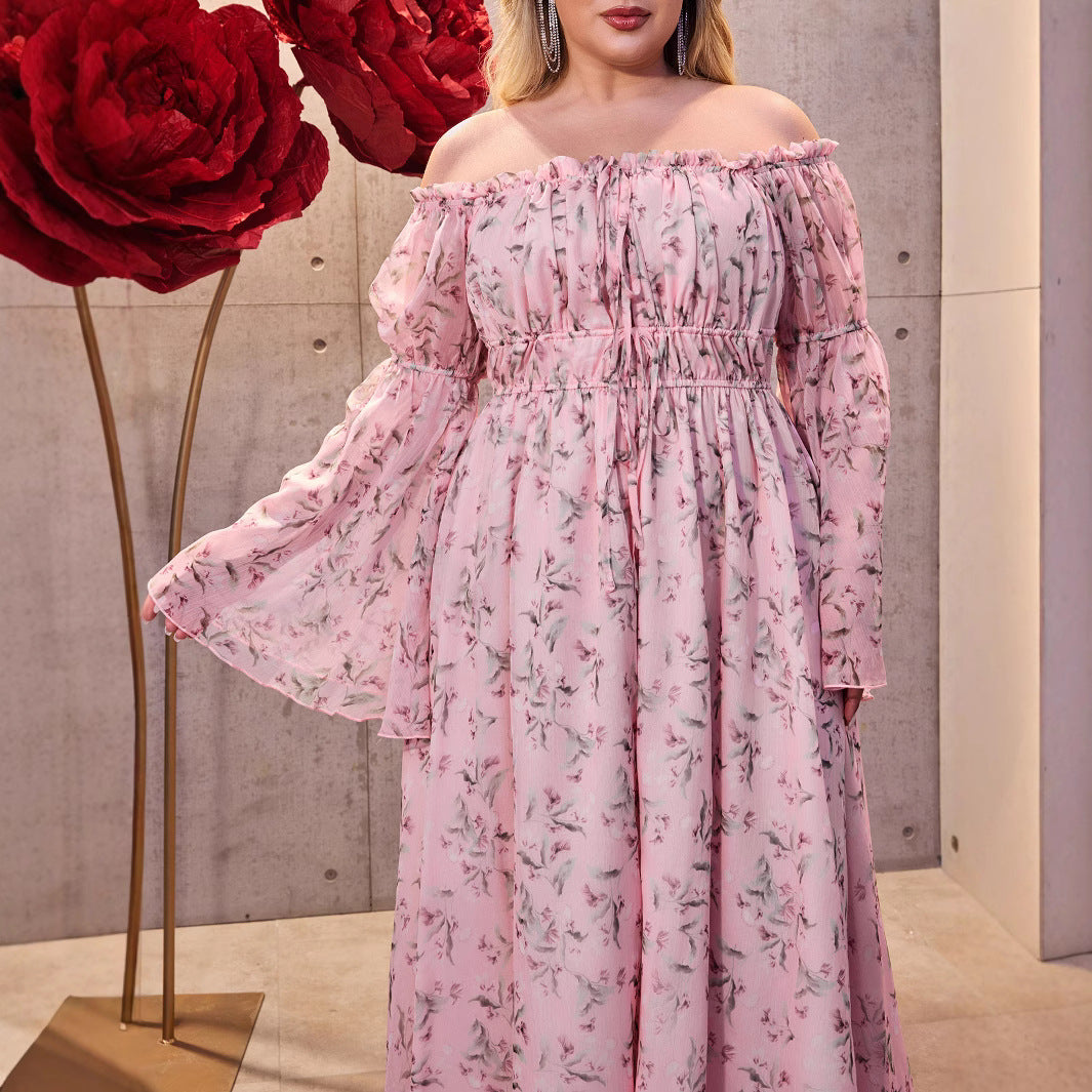 Damen Maxikleid mit schulterfreiem Design und floralen Akzenten EB