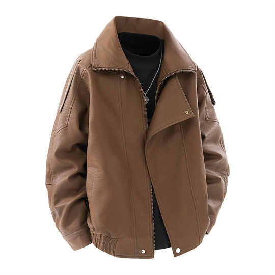 Damen modische Kunstlederjacke mit hohem Kragen und praktischen Seitentaschen EB