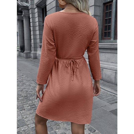 Damen legeres Kleid mit taillierbarem Gürtel und 3/4-Ärmeln EB
