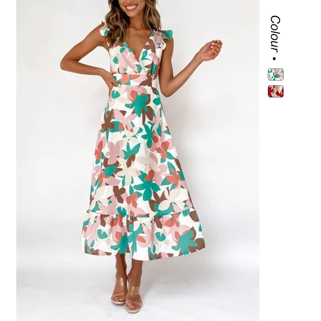 Damen Langärmliges Maxikleid mit verspieltem Rüschendesign und offenem Rücken EB