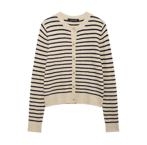 Damen Strickjacke mit feinem Streifenmuster und eleganten Knopfdetails EB