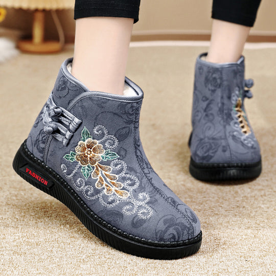 Damen Elegante und bequeme Winterstiefel mit floraler Stickerei EB