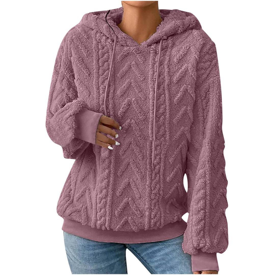 Damen nan kuscheliger Kapuzenpullover mit Zopfmuster Eingrifftaschen und Rippbündchen EB