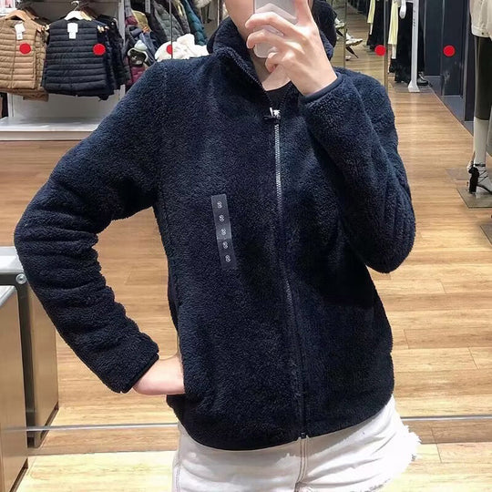Damen gemütliche Fleecejacke mit hohem Kragen und praktischem Reißverschluss EB