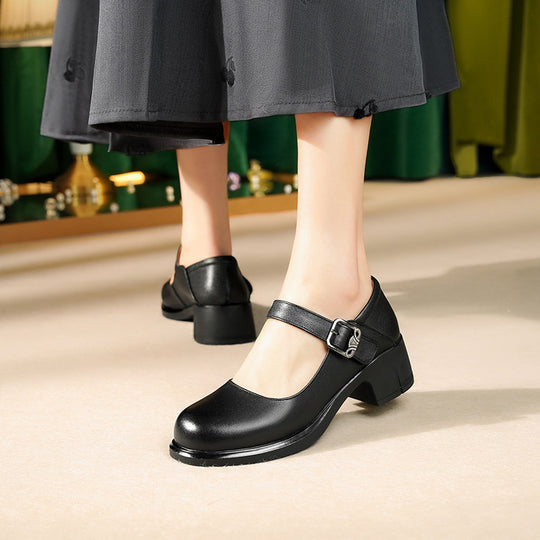 Damen Mary Jane Ballerinas mit elegantem Riemchen und komfortablem Blockabsatz EB
