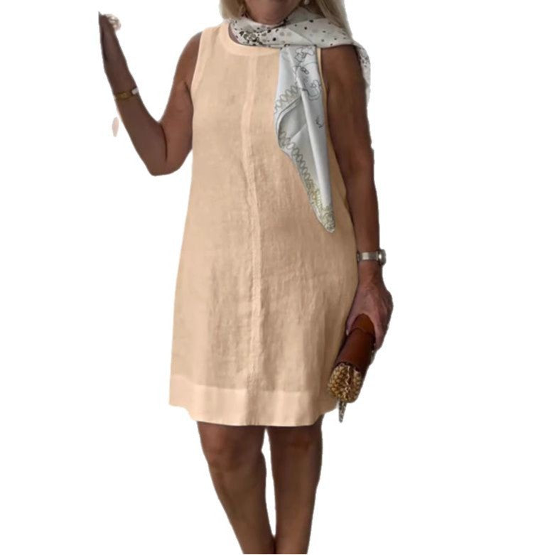 Damen Sommerkleid aus leichtem Leinenstoff mit modischem Halstuch EB