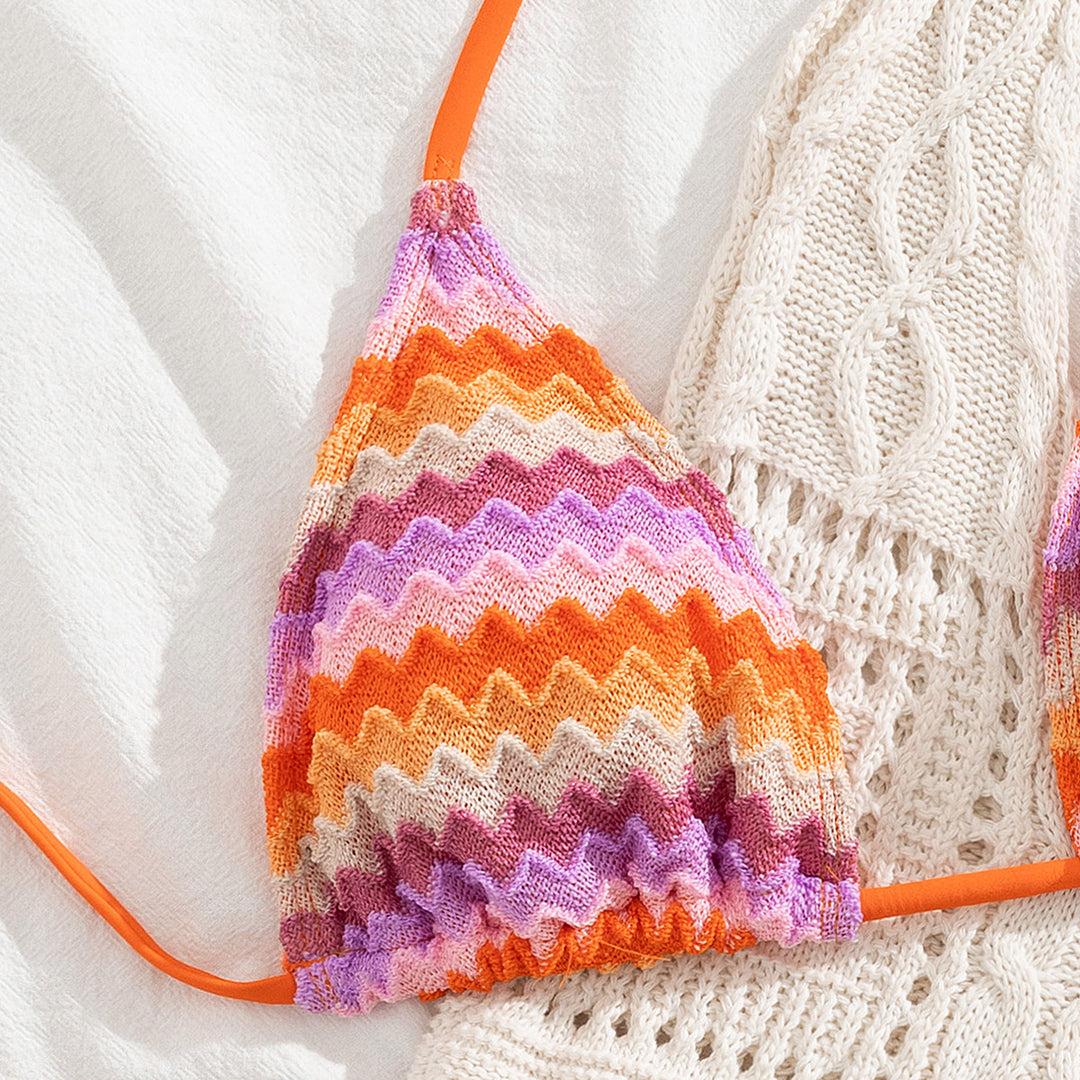 Damen Triangel-Bikini mit romantischem Wellenmuster EB