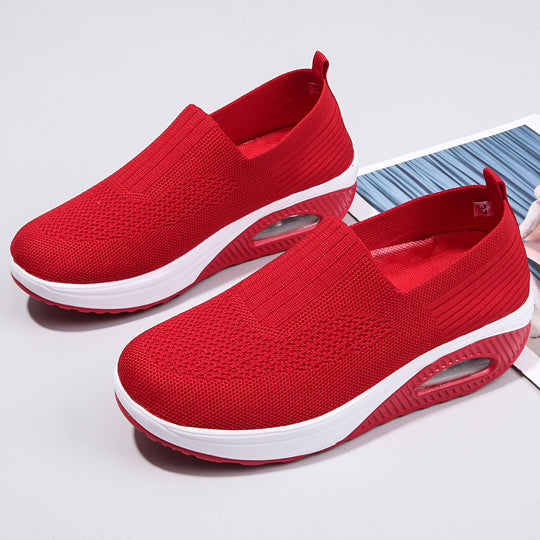 Damen nan elastische Strick-Slipper mit ergonomischer Keilsohle und sichtbarer Luftpolsterkapsel EB