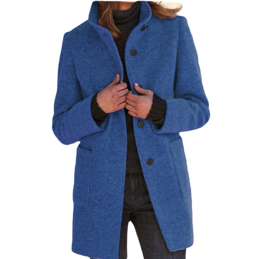 Unisex nan leichter Übergangs-Mantel mit Stehkragen, verdeckter Knopfleiste und aufgesetzten Taschen EB