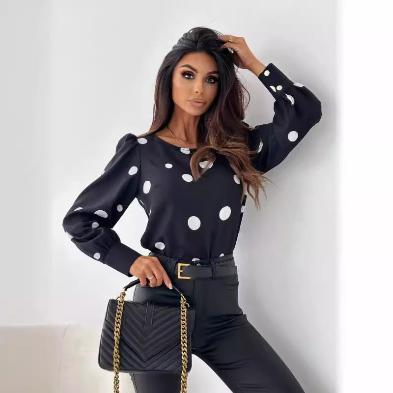 Damen Bluse mit Polka-Dots und elegantem Schnitt EB
