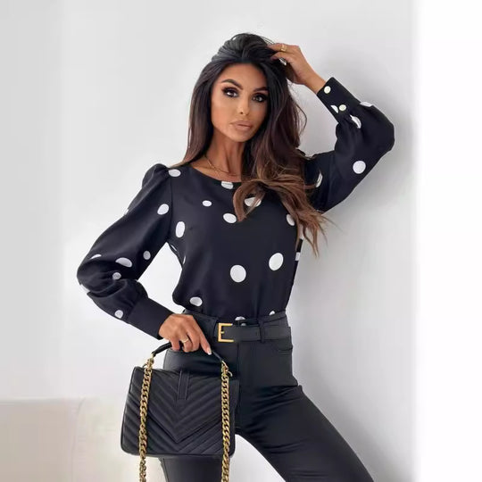 Damen Bluse mit Polka-Dots und elegantem Schnitt EB