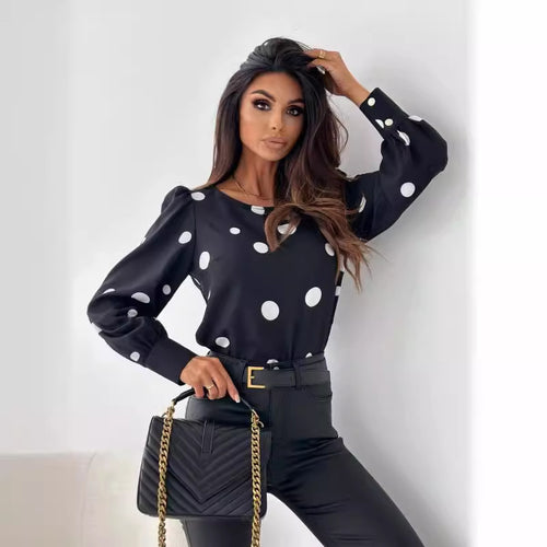Damen Bluse mit Polka-Dots und elegantem Schnitt EB