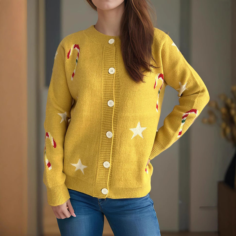 Damen Strickjacke mit festlichem Motiv und dekorativen Knöpfen EB