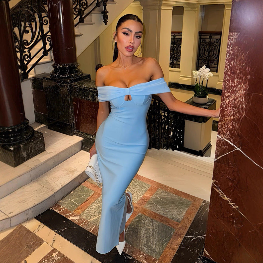 Damen Elegantes Off-Shoulder Kleid mit tiefem V-Ausschnitt und raffinierten Cut-Out-Details EB