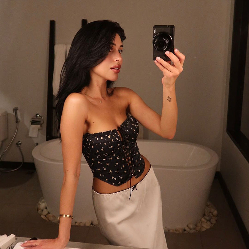 Damen-Spitzentop mit verstellbaren Trägern und floralem Muster EB