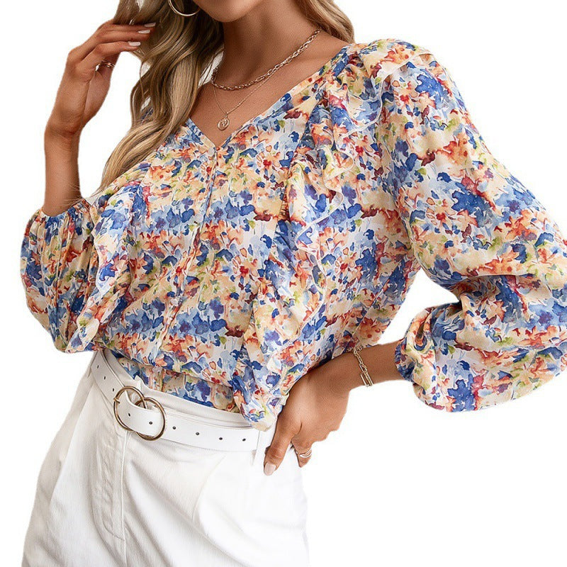 Damen Bluse mit Rüschen und floralem Muster EB