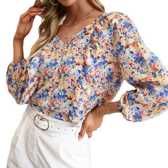 Damen Bluse mit Rüschen und floralem Muster EB