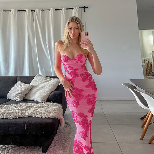 Damen Elegantes Longdress mit floralem Spitze-Design EB
