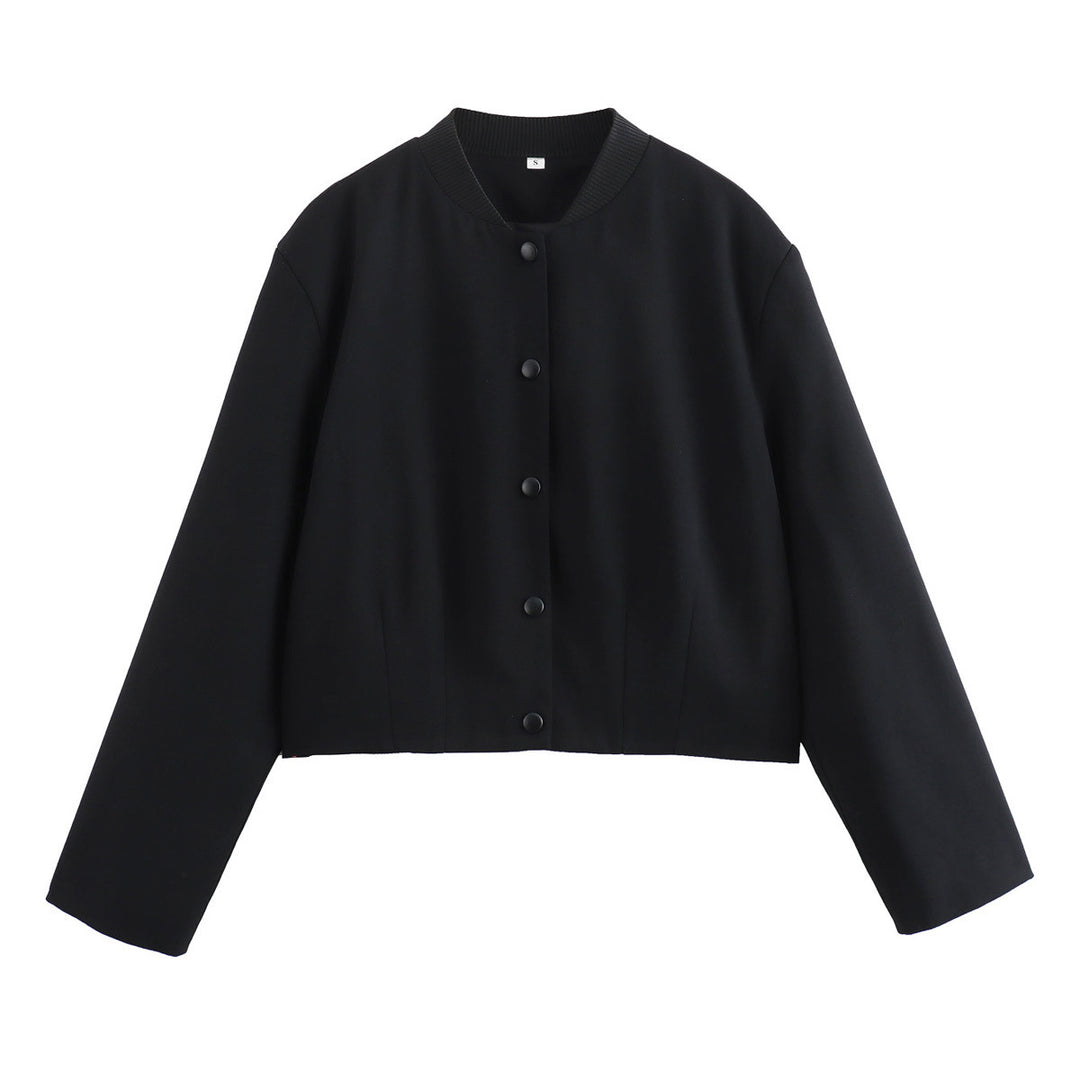 Damen modische Cropped-Jacke mit Knopfverschluss und elastischem Ausschnitt EB
