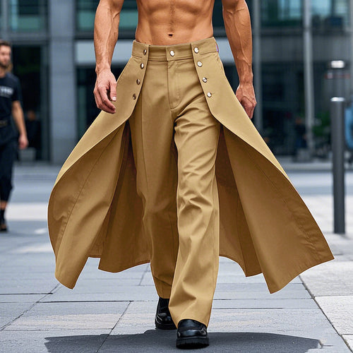 Damen nan taillenhoher ausgestellter Midi-Wickelrock mit innerer Culotte und Zierknopfleiste EB