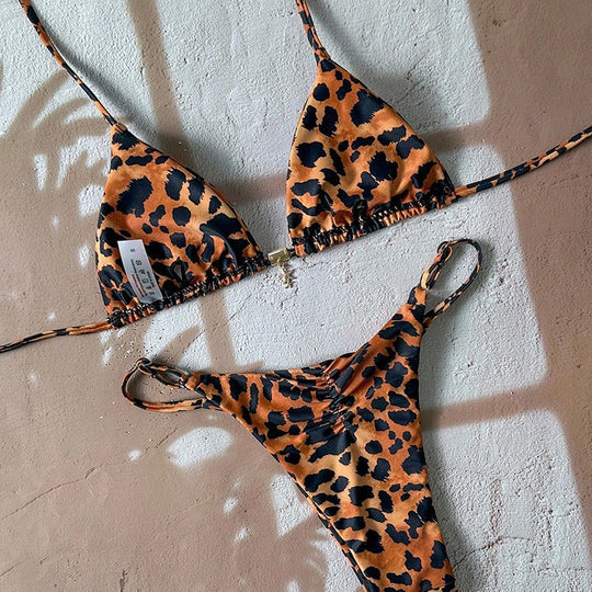 Damen Triangel-Bikini mit stilvollem Leopardenmuster EB