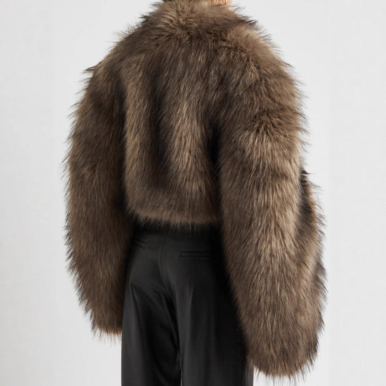 Damen luxuriöser Kunstpelz-Cropped-Bolero EB