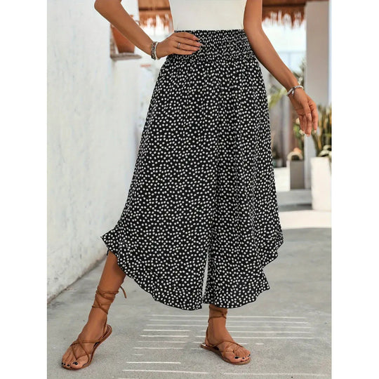 Damen Freizeithose mit weitem Bein und modernem Polka-Dot-Muster EB
