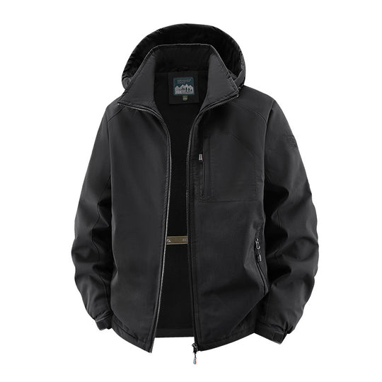Herren  multifunktionale Softshell-Tacticaljacke mit versteckter Kapuze, vertikaler Brusttasche und atmungsaktivem Fleecefutter EB