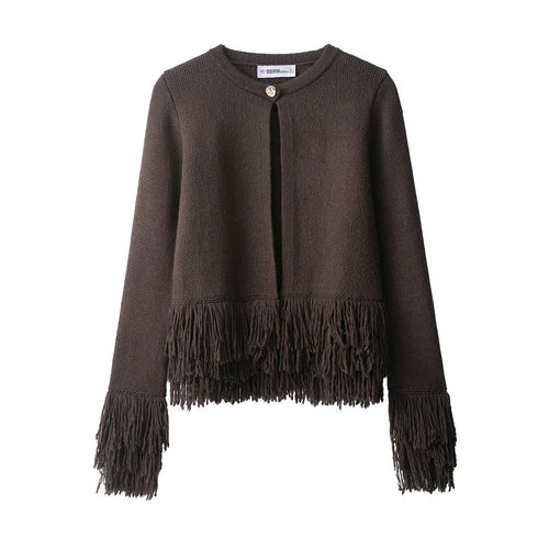 Damen trendige Fransenstrickjacke EB