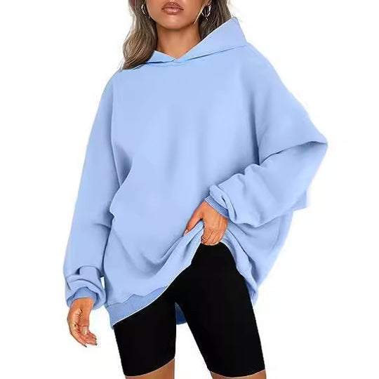 Damen nan Oversize-Kapuzenpullover im Longline-Schnitt mit Raglanärmeln und weichem Innenfutter EB