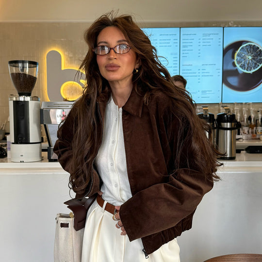 Damen Modische Cordjacke mit lässigem Schnitt und geradem Kragen EB