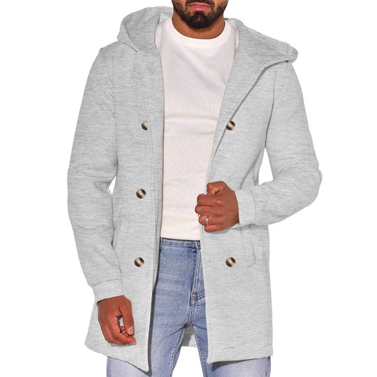 Herren modische Jacke mit Kapuze und doppelter Knopfleiste EB