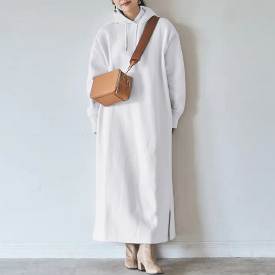 Damen nan Oversize Kapuzenmaxikleid mit geradem Schnitt und Seitenschlitz EB