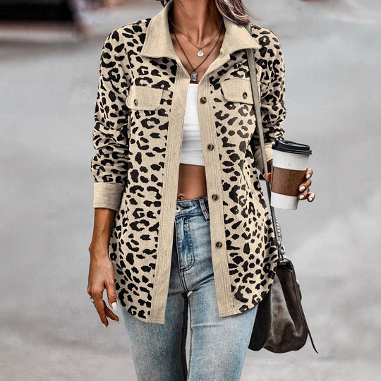 Damen Freizeitjacke mit strukturiertem Leopardenmuster und praktischen Taschen EB