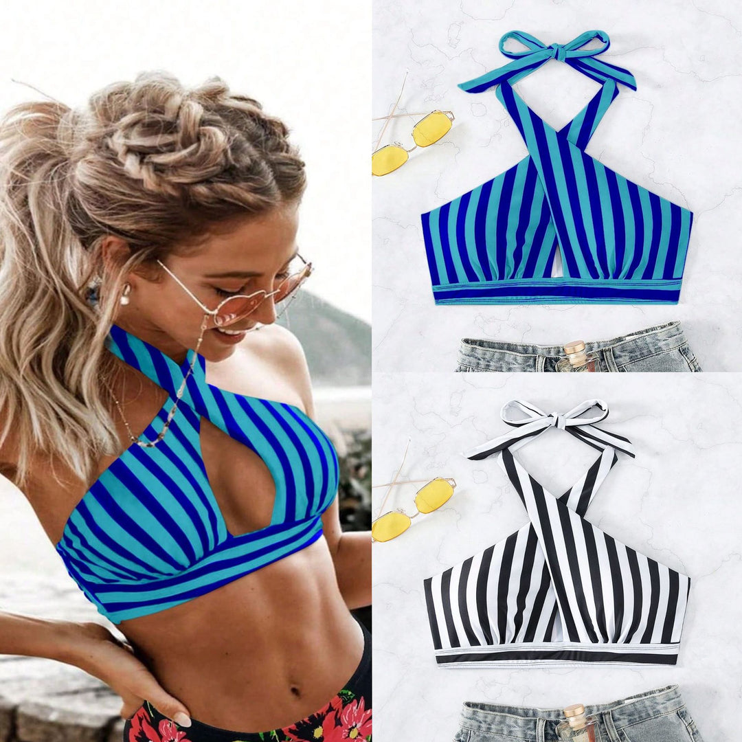 Damen Triangel-Bikinioberteil mit durchdachtem Wickeldesign und elegantem Streifenmuster EB