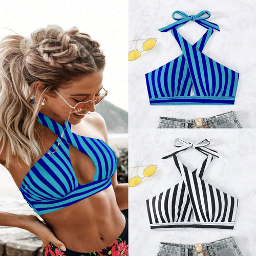 Damen Triangel-Bikinioberteil mit durchdachtem Wickeldesign und elegantem Streifenmuster EB