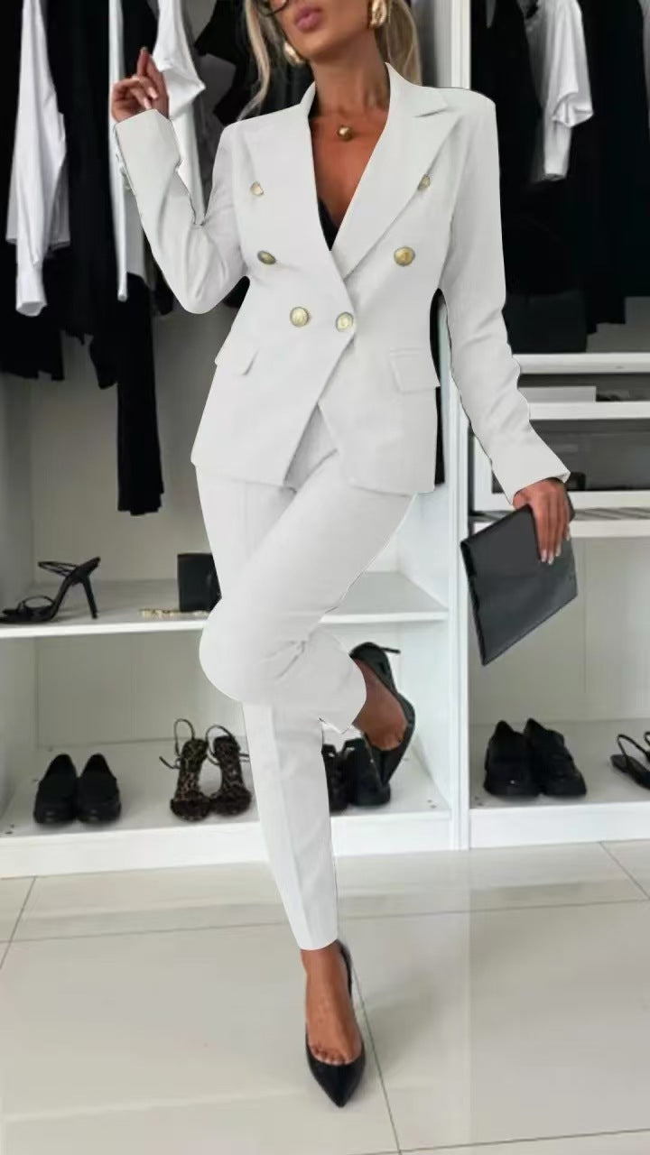 Damen Doppelreihiger taillierter Hosenanzug mit Slim-Hose EB