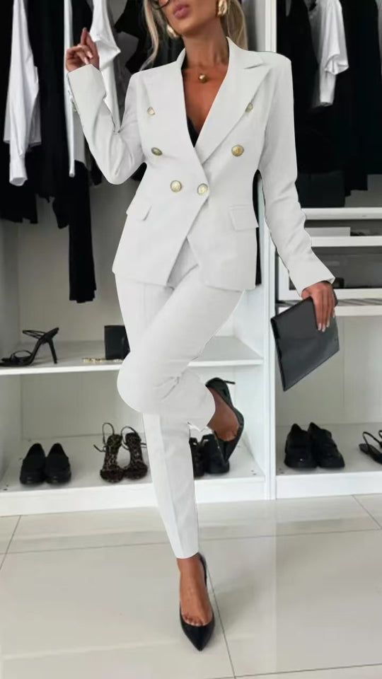 Damen Doppelreihiger taillierter Hosenanzug mit Slim-Hose EB