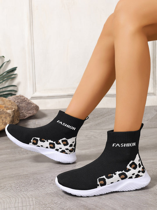 Damen modische Sockensneaker mit animalischem Muster und elastischem Obermaterial EB