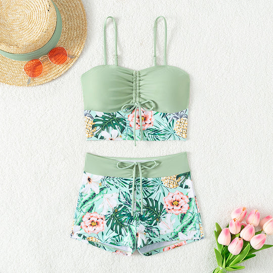 Damen Bikini-Set mit Raffung und edlem Blumendruck EB