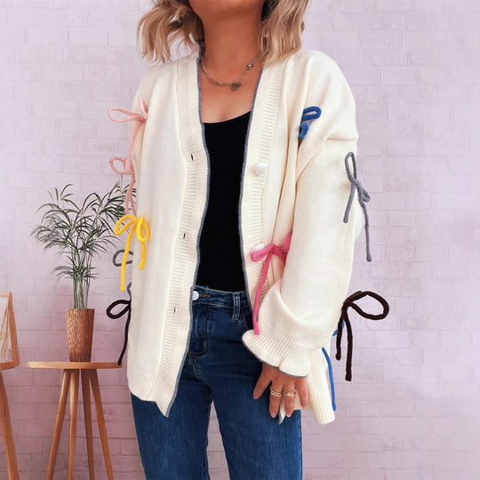Damen Strickjacke mit bunten Schleifendetails EB