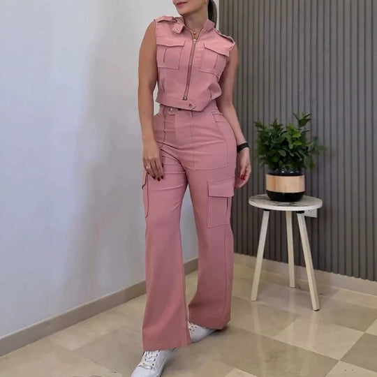 Damen Cargo-Jumpsuit mit kurzem Oberteil und praktischen Taschen EB