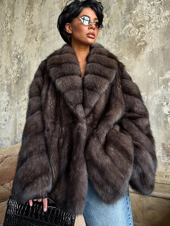 Damen luxuriöse Kunstfelljacke mit weitem Schnitt und modischen Details EB