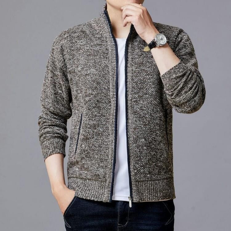 Herren Strickjacke mit modernem Zipper und hohen Kragen EB