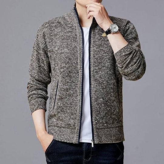 Herren Strickjacke mit modernem Zipper und hohen Kragen EB