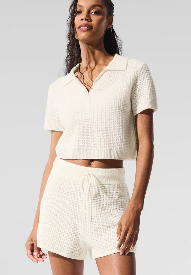 Damen Kurzarm Poloshirt und Shorts Set EB