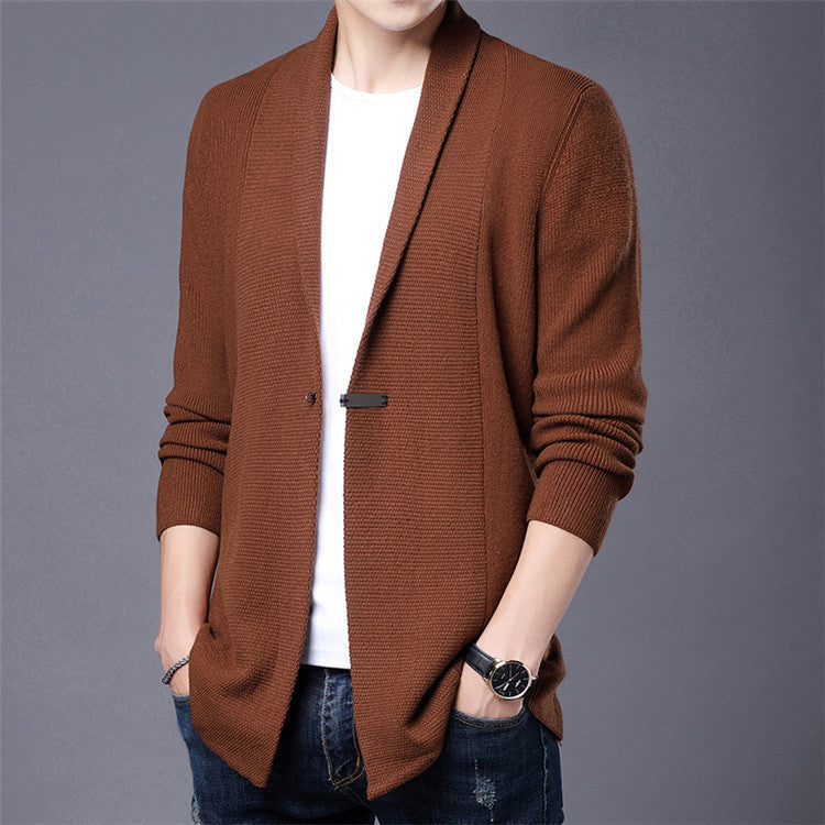 Herren Langarm Strickjacke mit modernem Schalkragen und asymmetrischem Saum EB