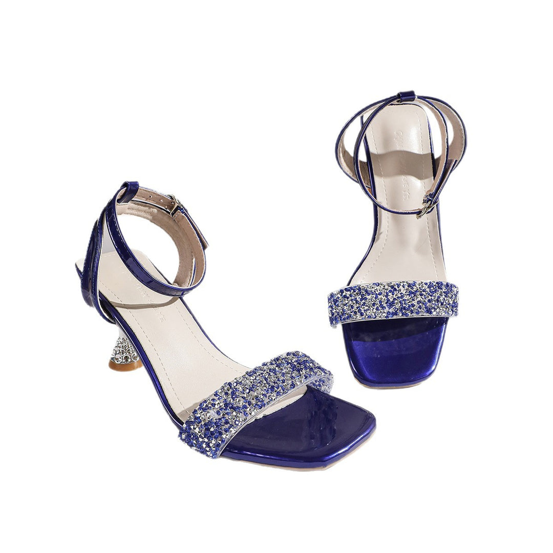 Damen Elegante Strass-Absatzsandalen mit verstellbarem Riemen und modischer Fußbettgestaltung EB