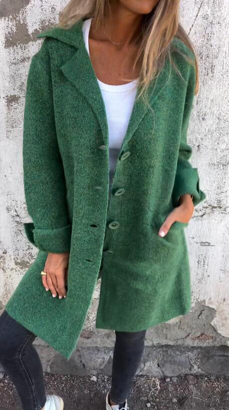 Damen nan Oversize Wollmix-Mantel mit Reverskragen aufgesetzten Taschen geknöpfter Front und umgeschlagenen Ärmeln EB